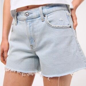Abercrombie & Fitch Curve Love Mid Rise A Line Shorts Light Wash Destroying 27